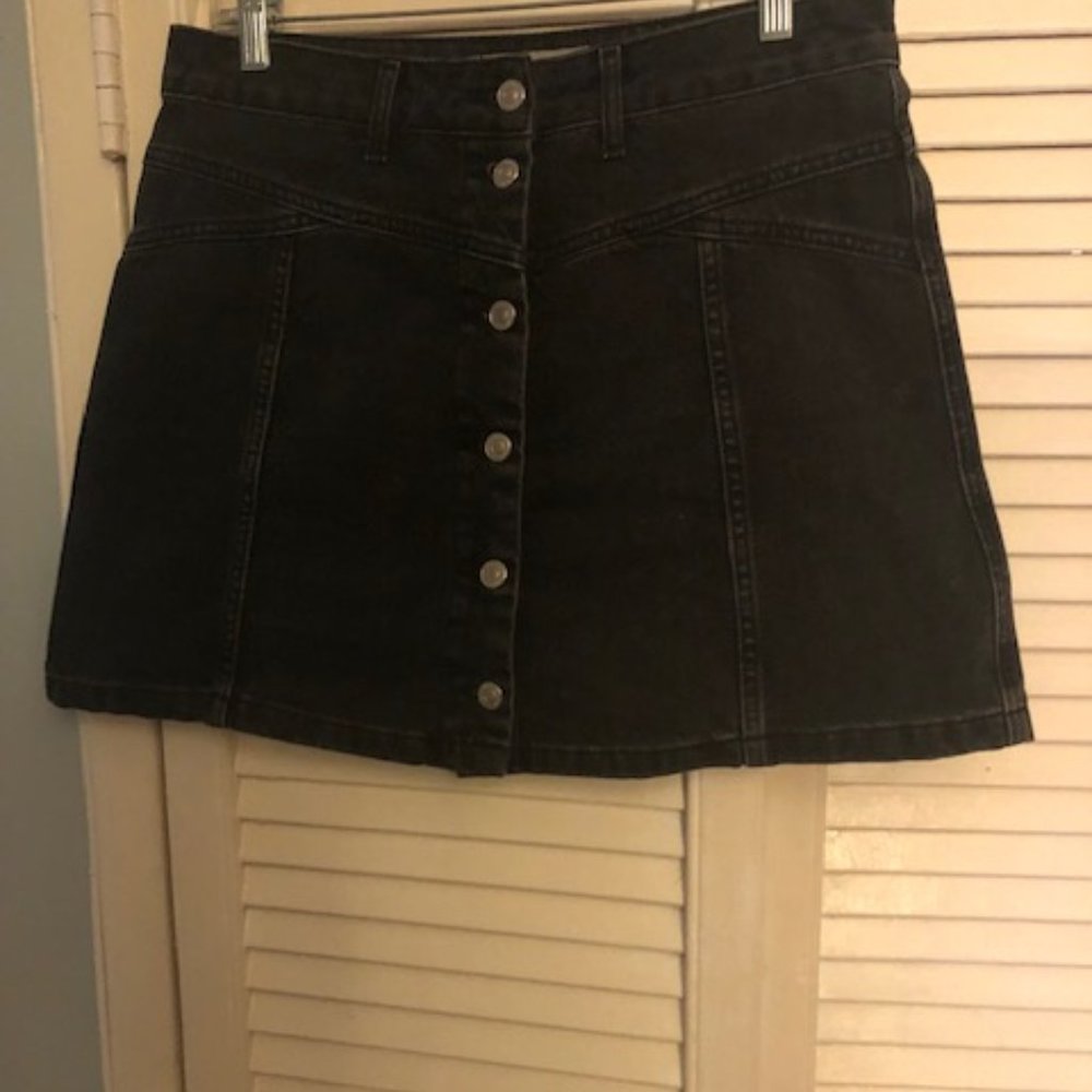 Black Moto Button-up Denim Skirt -size 8